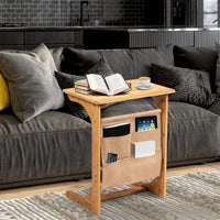 C-Shaped Sofa End Table Laptop Desk with Storage Bags for Small Space Living Room