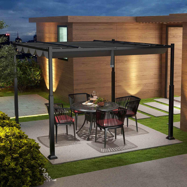 3M x 3M Outdoor Pergola with Retractable Canopy