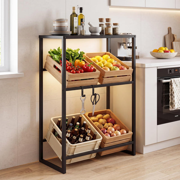 Giantex 3-Tier Drink Crate Shelf, Heavy-duty Metal Storage Rack with 2 Hanging Hooks