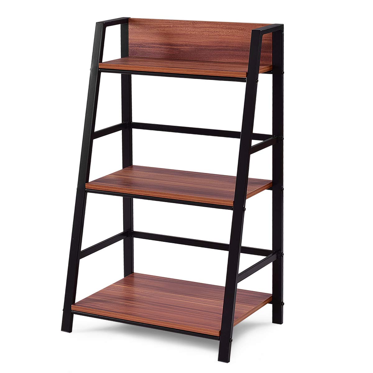 Giantex 3 Tier Bookshelf, Industrial Ladder Bookcase with Metal Frame