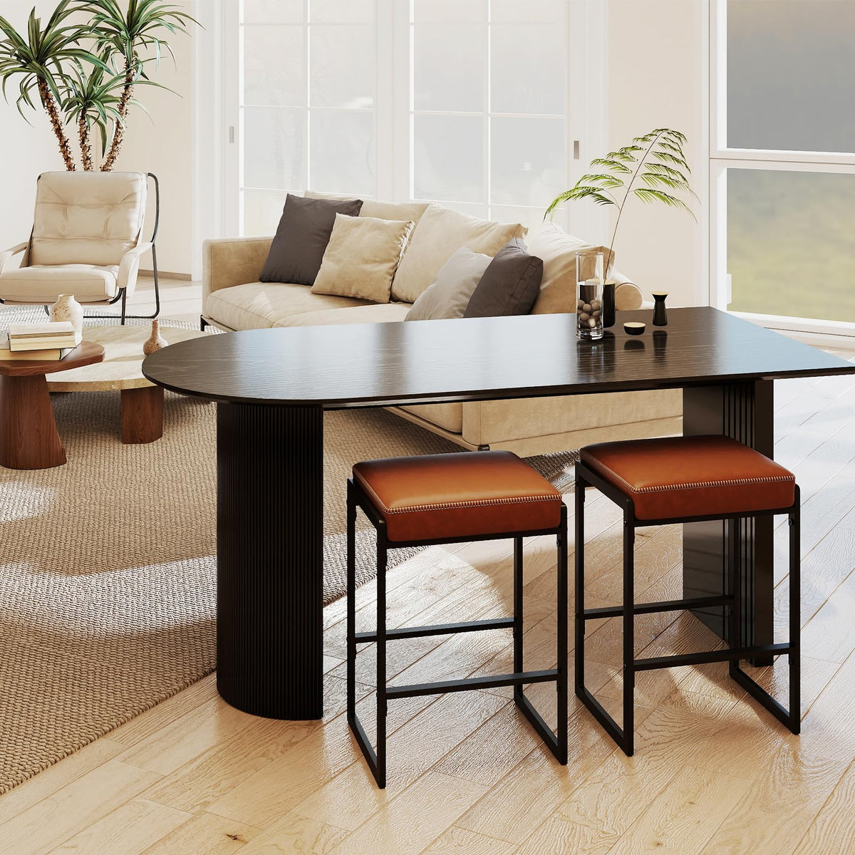 26 Inch Bar Stools Set of 2 with Faux Leather Upholstered Seat for Dining Room