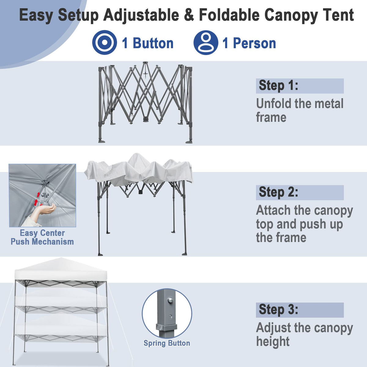 2 x 2 m Outdoor Pop-up Canopy, Instant Setup Canopy Tent w/Adjustable Heights, Carry Bag