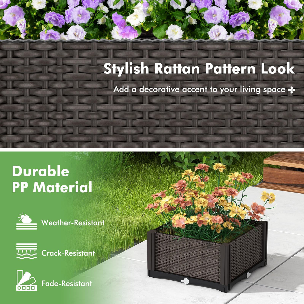 Set of 2 Raised Planter Boxes with Self-Watering System