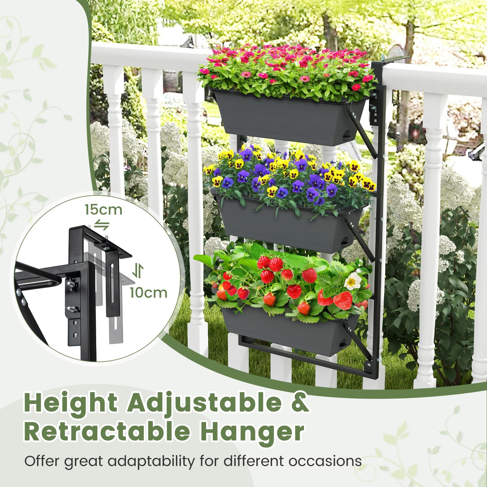 Hanging Vertical Planter, Self-Watering Wall-Mounted Adjustable