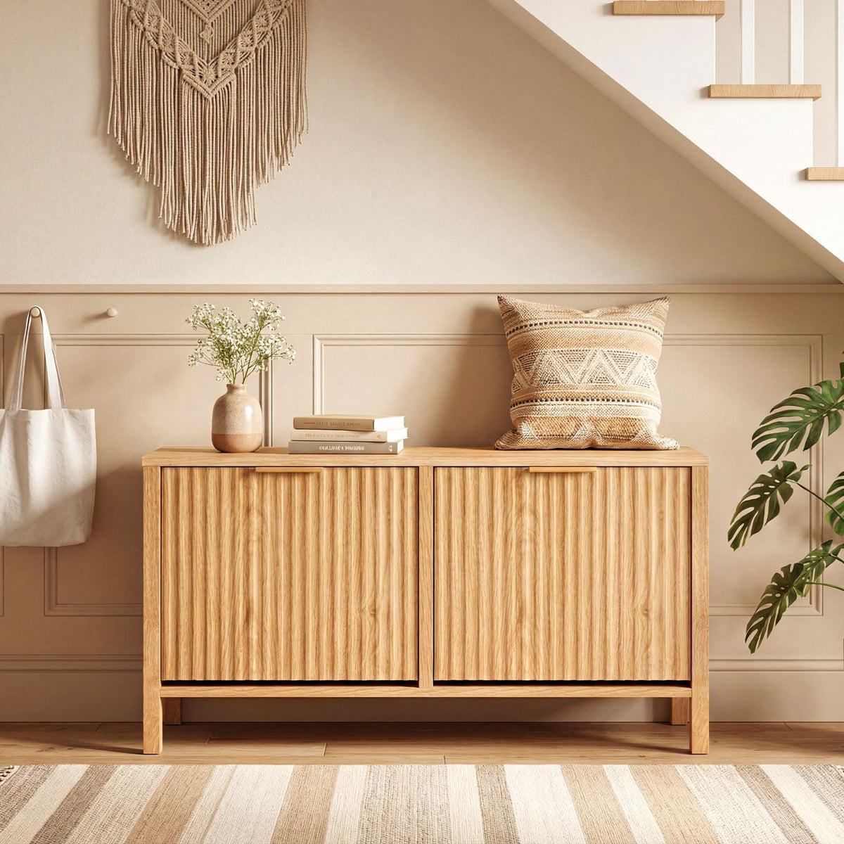 100CM Shoe Storage Bench, Narrow Wooden Entryway Bench with 2 Flip Drawers
