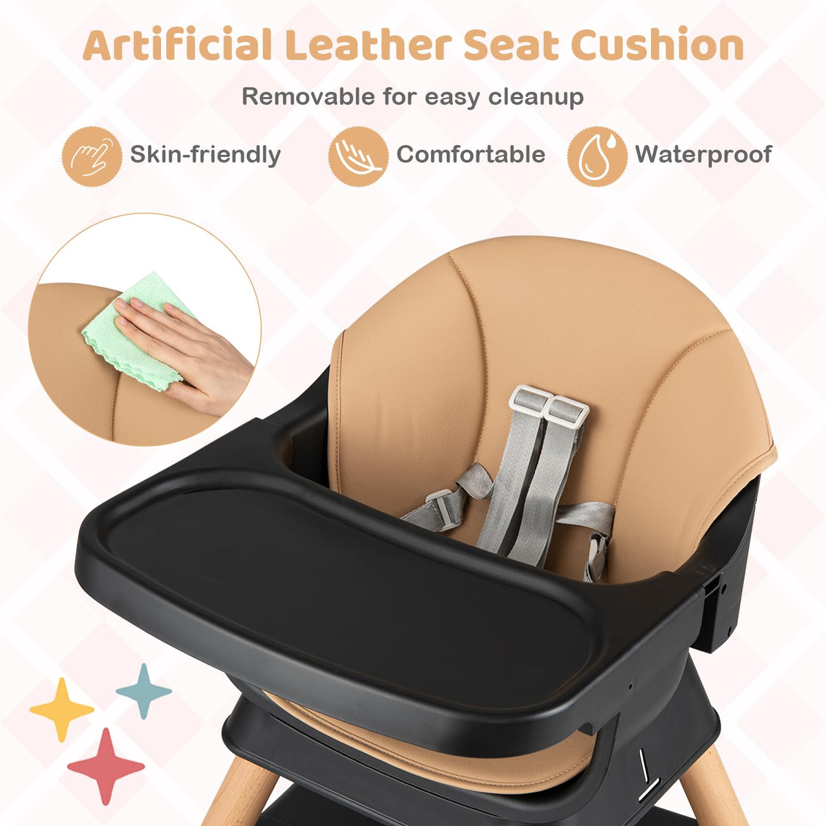 9-in-1 Convertible High Chair with Solid Wood Legs and Removable Dishwasher-Safe Tray
