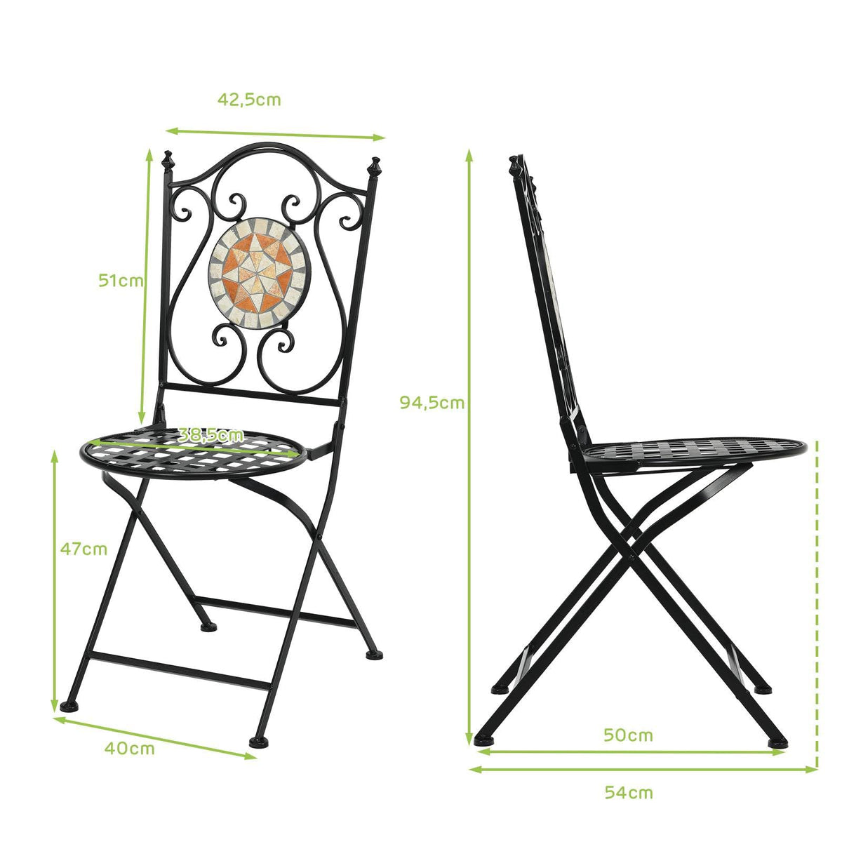 3 Piece Patio Bistro Set, Mosaic Pattern Metal Dining Set