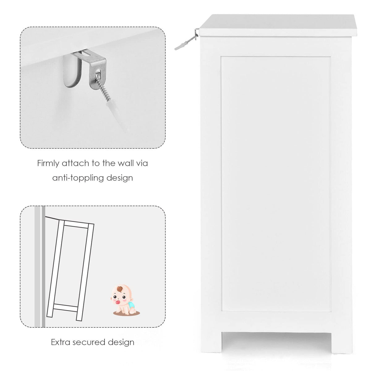 Giantex Bathroom Floor Cabinet, Side Storage Organizer Cabinet with 3 Drawers, Anti-Toppling Kit, White