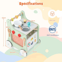 6-in-1 Toddler Push and Pull Walker with Play Kitchen for Kids-Green