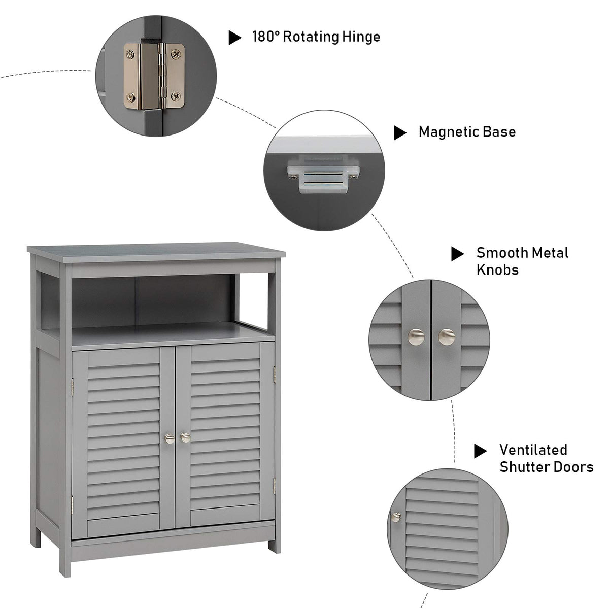 Bathroom Floor Cabinet, Wooden Storage Cabinet with Double Shutter Door & Adjustable Shelf