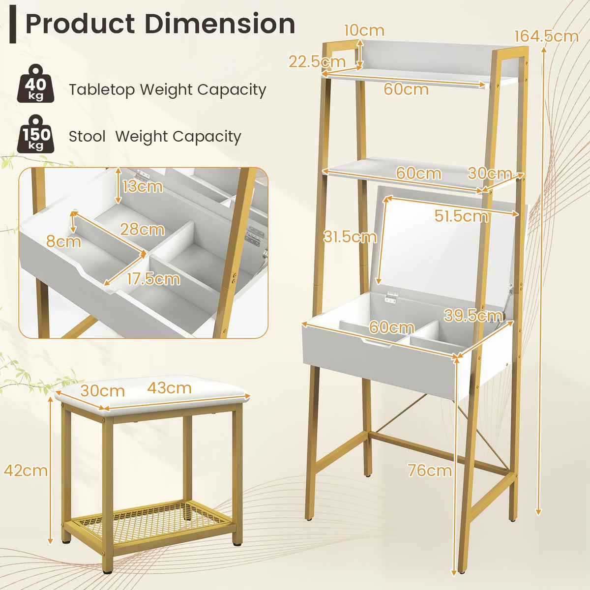 Giantex Vanity Set with Flip Top Mirror, Ladder Vanity Desk with Shelves