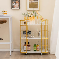 Giantex Gold Bar Cart, Home Island Service Cart, 3 Tier Storage Shelves