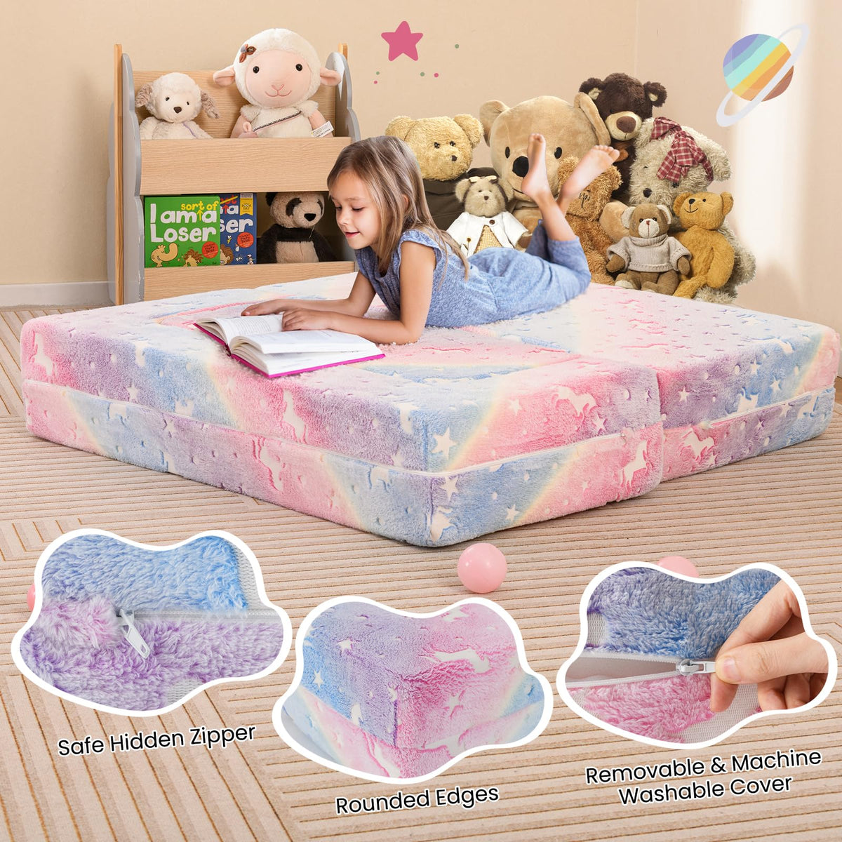 2 Seater Kids Play Couch Glow in the Dark Modular Sofa Play Set