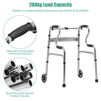 200KG Weight Capacity Aluminum Alloy Adult Walker w/ Unidirectional Wheels & Bi-Level Armrests