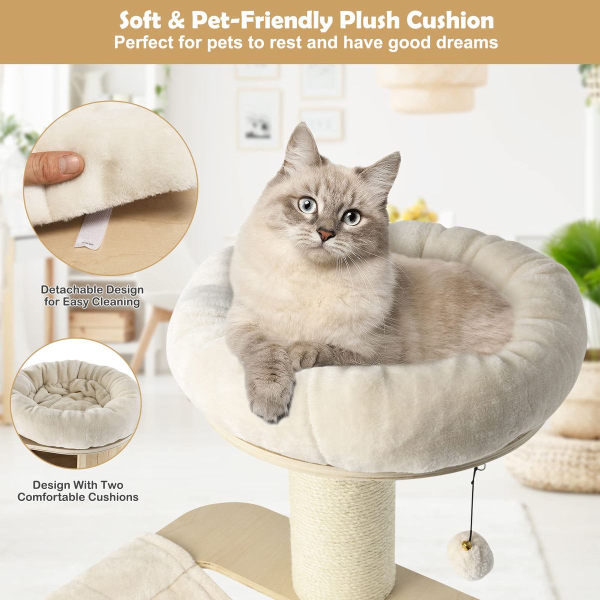 174cm Solid Wood Cat Tree, 4-Layer Cat Tower W/Sisal Scratching Posts, Cat Condo, Top Plush Perch