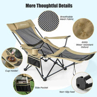 2 in 1 Folding Camping Lounge Chair with Detachable Footrest for Fishing Picnics