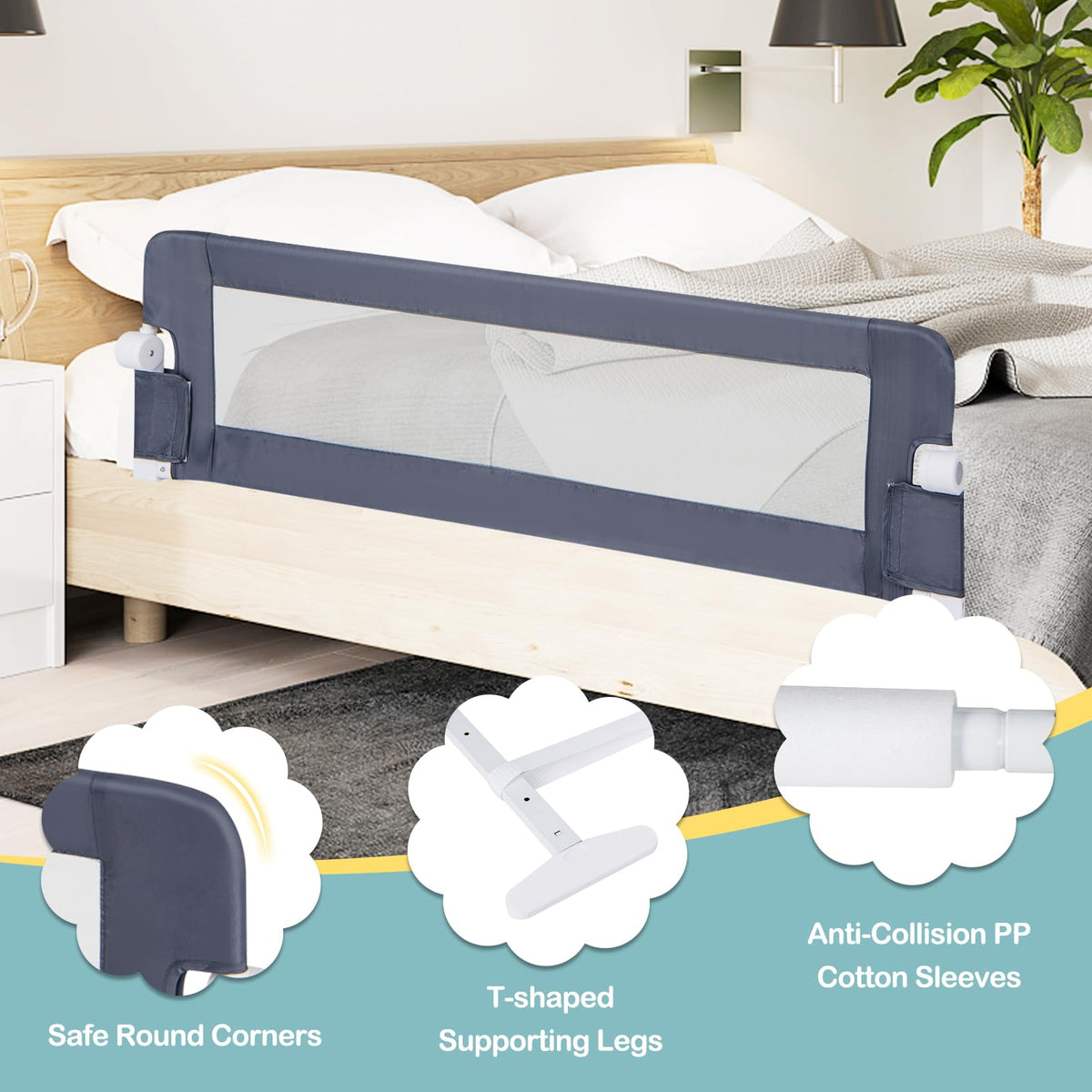 152cm x 42cm Foldable Swing Down Baby Bed Guard Rail