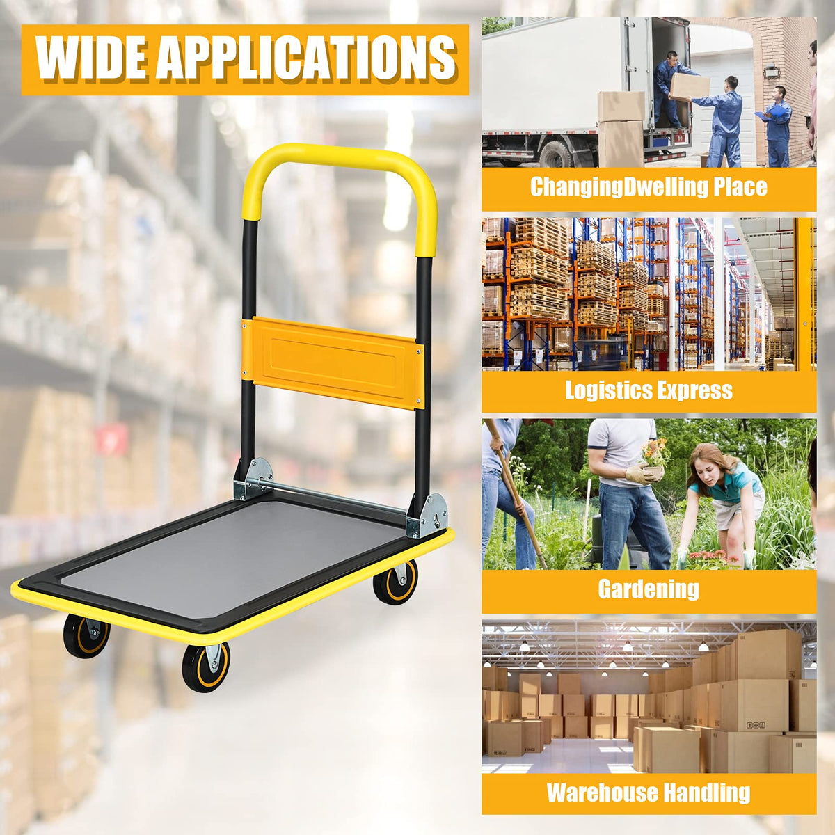Push Cart Loading Screen Folding Push Cart Dolly, Moving Hand Truck, Rolling Flatbed Cart for L ...