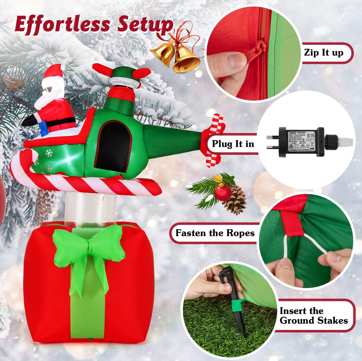 1.8m Christmas Inflatables Santa Claus with Helicopter on Gift Box