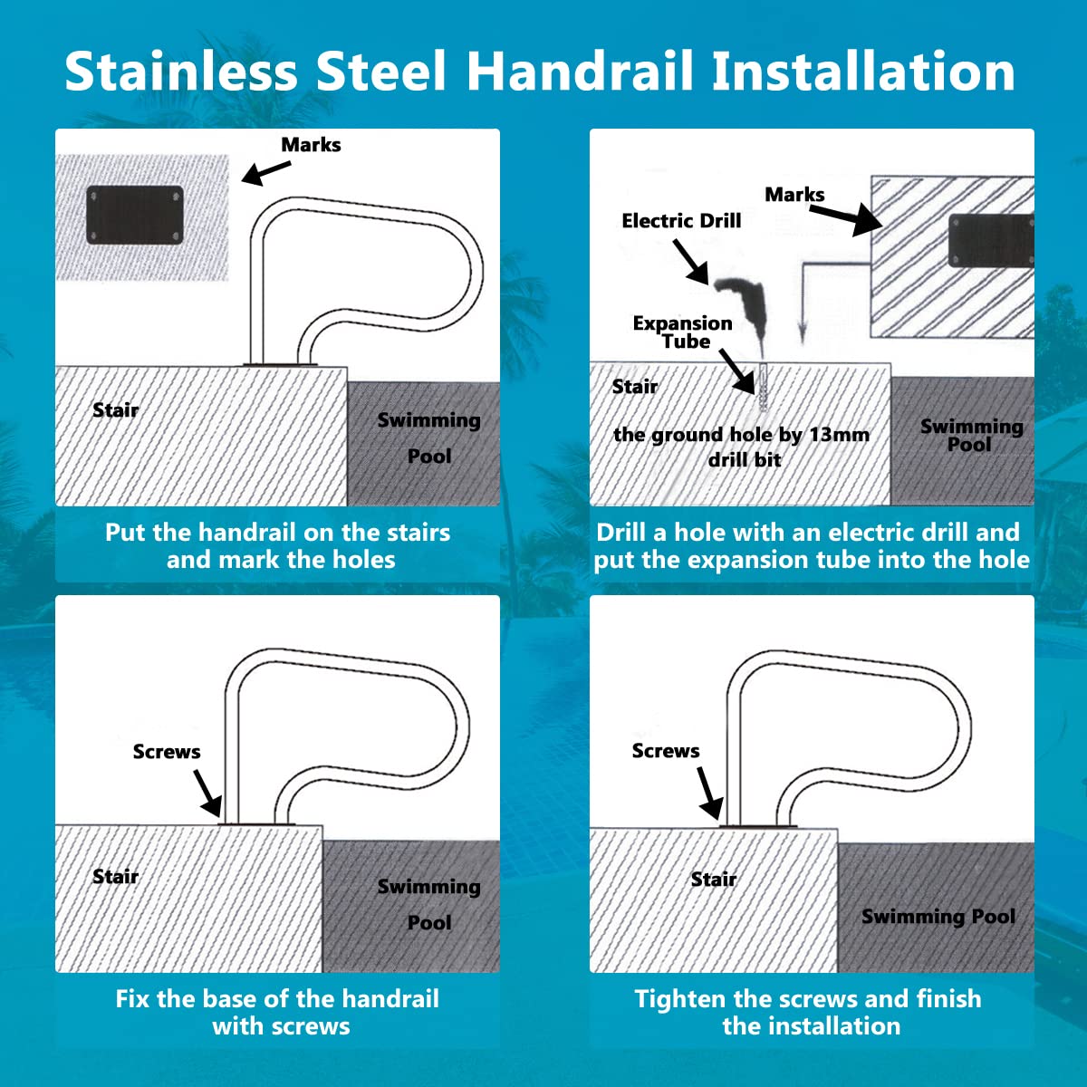83 × 57 cm 304 Stainless Steel Swimming Pool Hand Rail