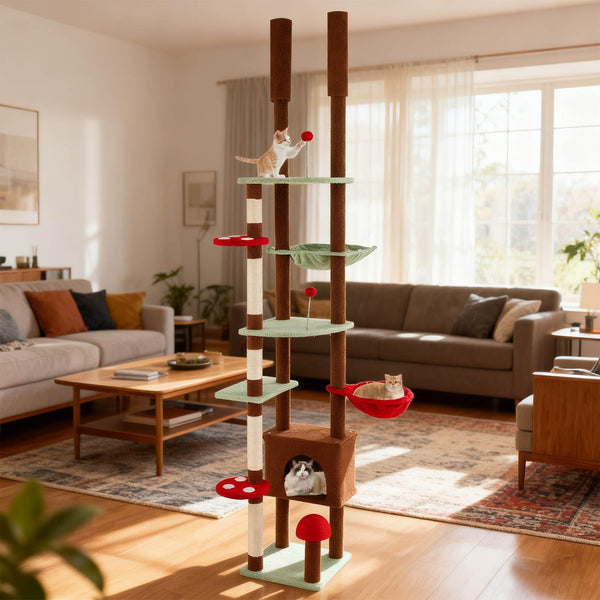 Floor to Ceiling Cat Tree, 247-277 CM Height Mushroom Cat Tower