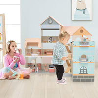 Wooden Corner Dollhouse Playset with 34 Pieces of Furniture and Accessories