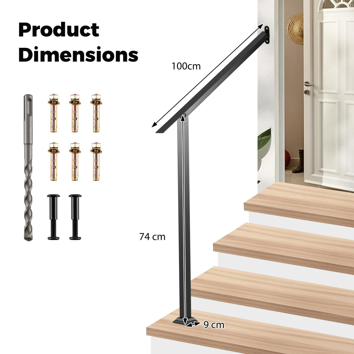 Wall Mount Adjustable Galvanized Steel Handrail for Outdoor Steps