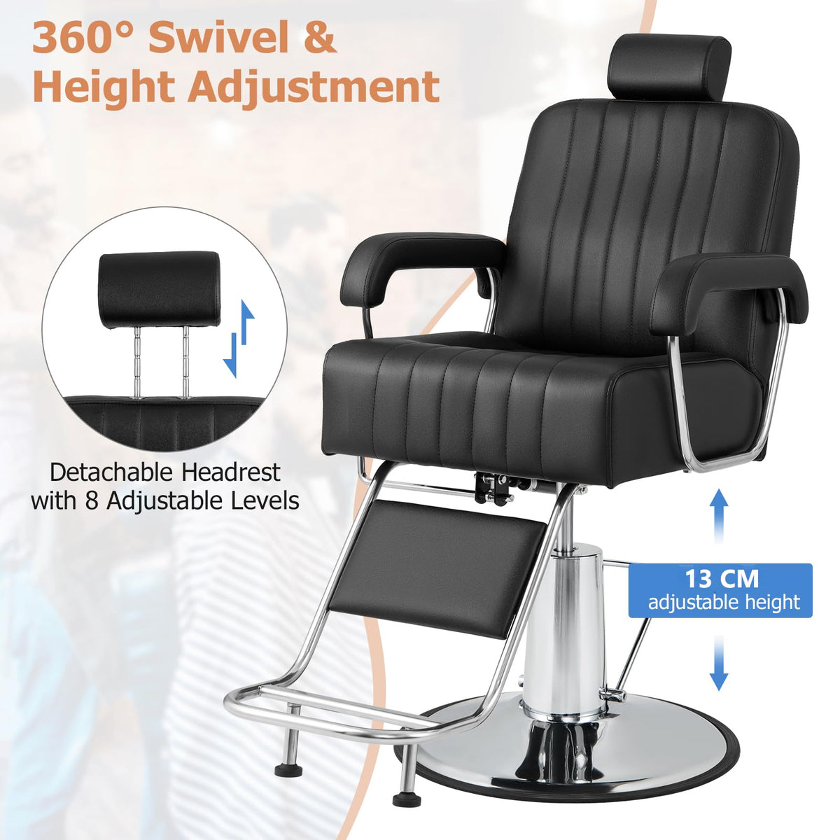 360° Swivel Salon Chair with Adjustable Headrest