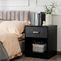 Giantex Modern Nightstand w/Storage, 2-Tier Wooden Bedside Table w/Storage Drawer & Cabinet