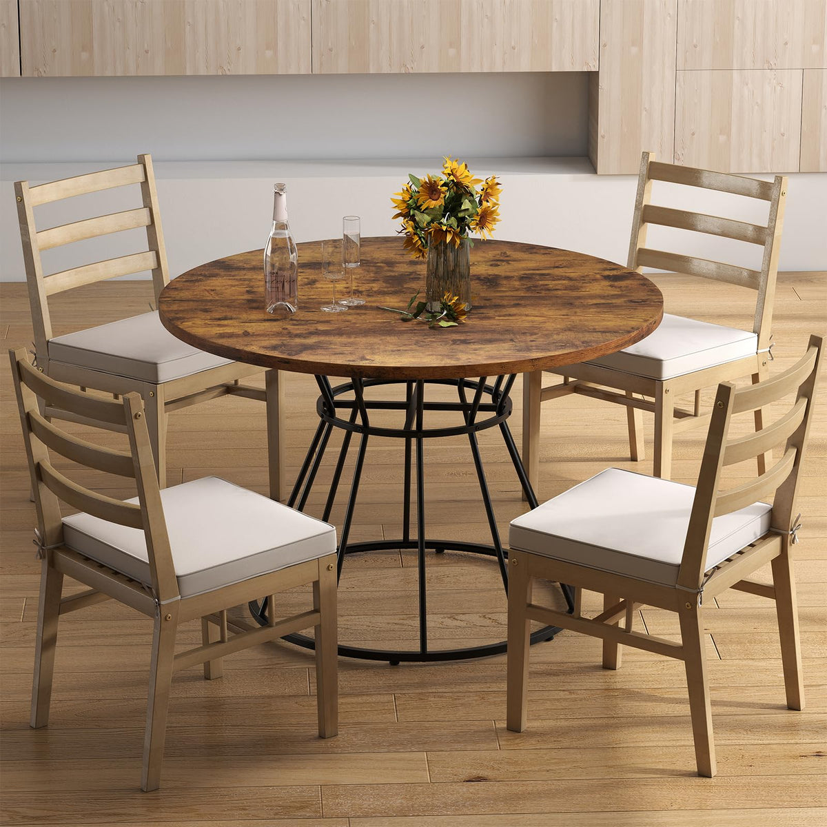 Giantex 118 cm Round Dining Table for 4, Farmhouse Kitchen Table