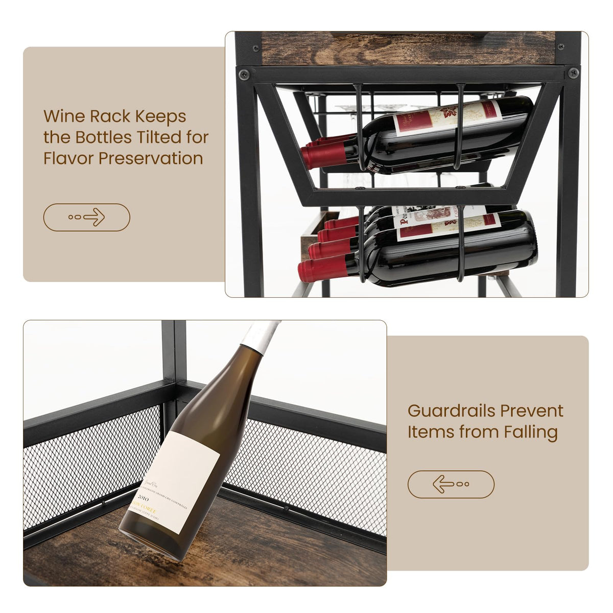Giantex Rolling Bar Cart, 3-Tier Industrial Buffet Serving Cart with Wine Rack