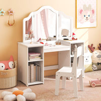 2 In 1 Kids Vanity Table and Chair Set with Removable Tri-fold Mirror for Girls Aged 3+