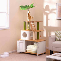 Large Cat Tree w/Litter Box Enclosure, Hidden Cat Washroom