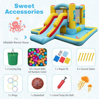 Inflatable Bounce House, 7-in-1 Giant Bouncy Castle with Slide, Tunnel, Basketball Hoop & Ring-toss Game (without Blower)