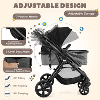 High Landscape Baby Stroller, 2 in 1 Convertible Baby Pram Jogger with Adjustable Canopy & Backrest