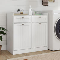 Tilt-Out Laundry Hamper Cabinet Freestanding Bathroom Storage Cabinet with 1/2 Shelf