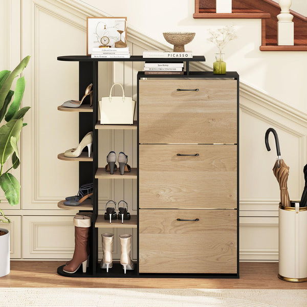Shoe Storage Cabinet Freestanding Shoe Organizer with 3 Flip Drawers