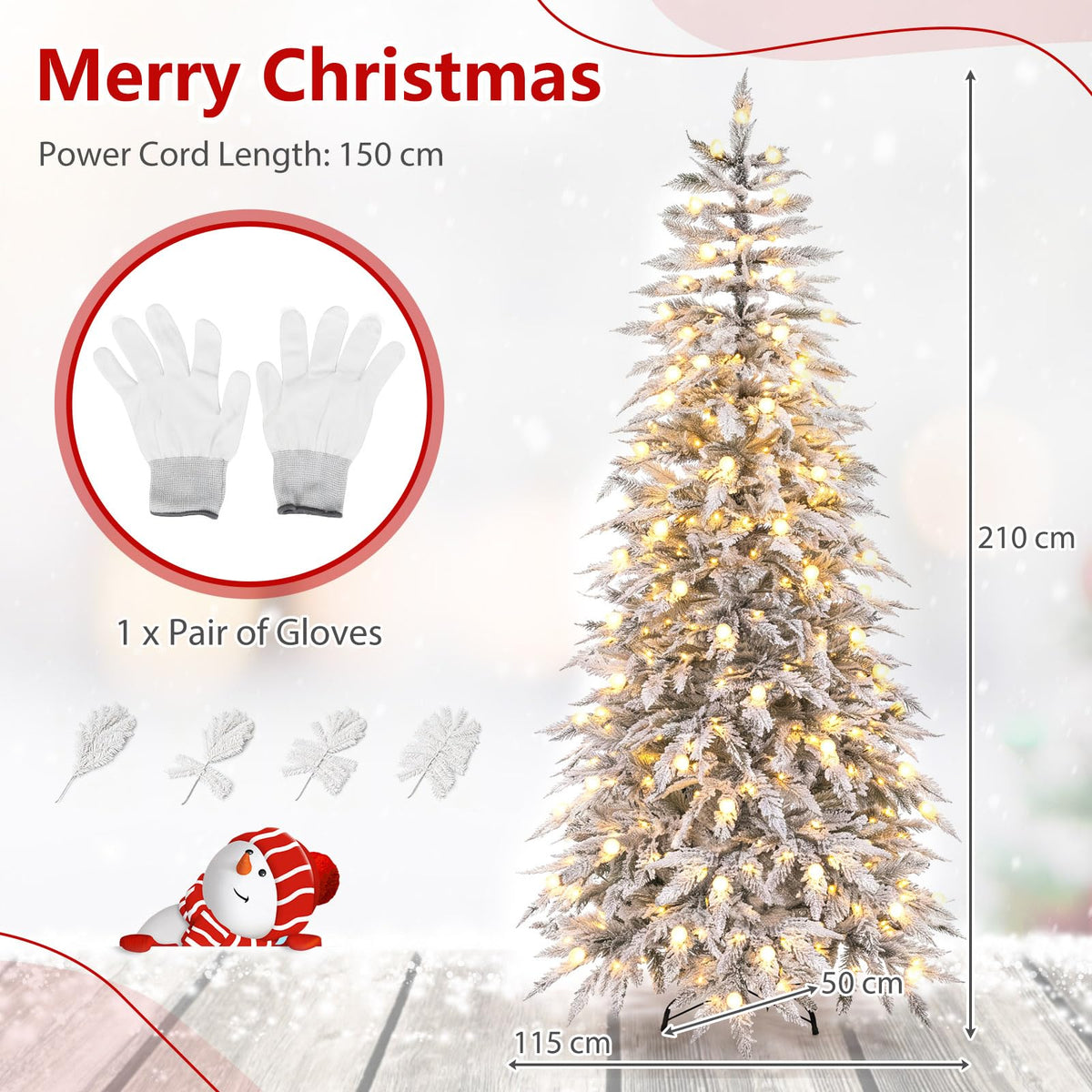 180/210cm Flocked Cypress Christmas Tree, Pre-Lit, Hinged