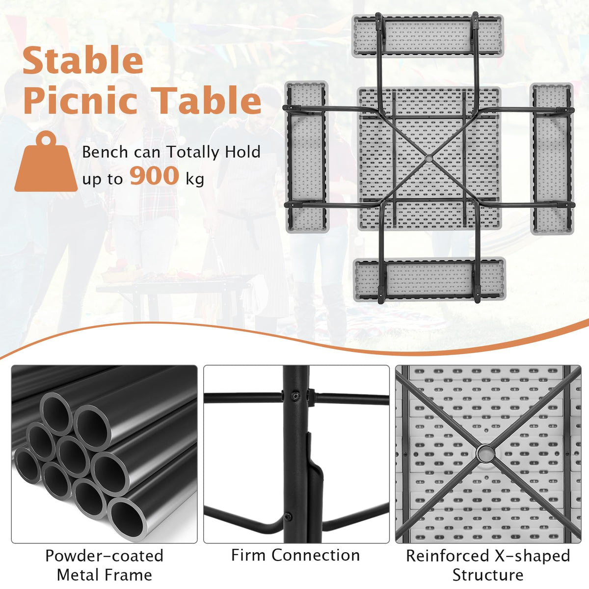 8-person Square Picnic Table Bench Set with 4 Benches 225 KG Capacity