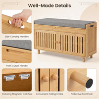 90 cm Bamboo Shoe Storage Bench with Lift Top and Cushion for Entryway