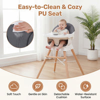 Convertible High Chair for Babies and Toddlers with 3-Position Adjustable Tray and 5-Point Harness