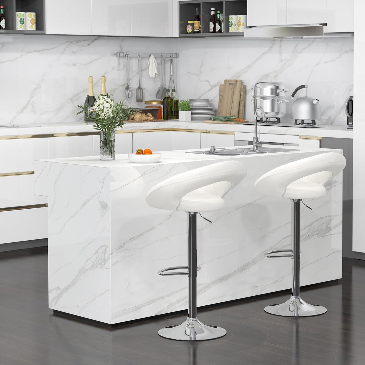 Swivel Bar Stool Set of 2 Height Adjustable with Hollow Back