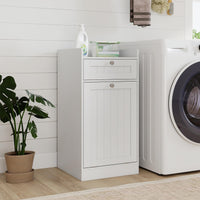 Tilt-Out Laundry Hamper Cabinet Freestanding Bathroom Storage Cabinet with 1/2 Shelf