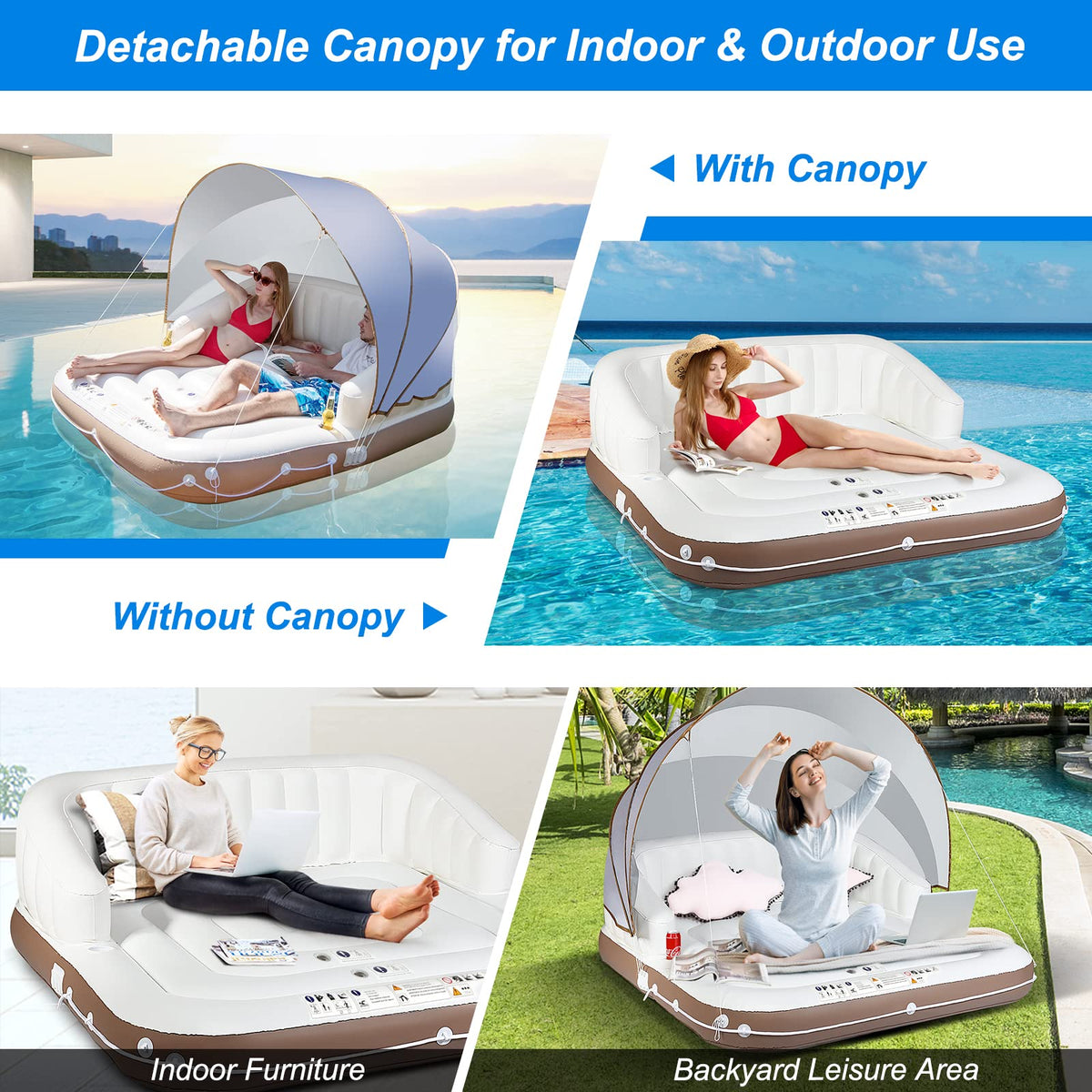 Lounge Raft Pool Canopy Island Inflatable Pool Float Lounge, Swimming Raft Lounge w/Hig ...