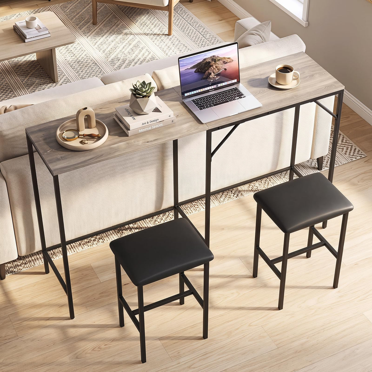 Giantex 3-Piece Bar Table & Chair Set, Convertible L-Shaped Table