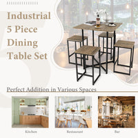 Giantex Giantex 5 Piece Dining Table Set, Industrial Kitchen Table Set with 4 Stools , Grey