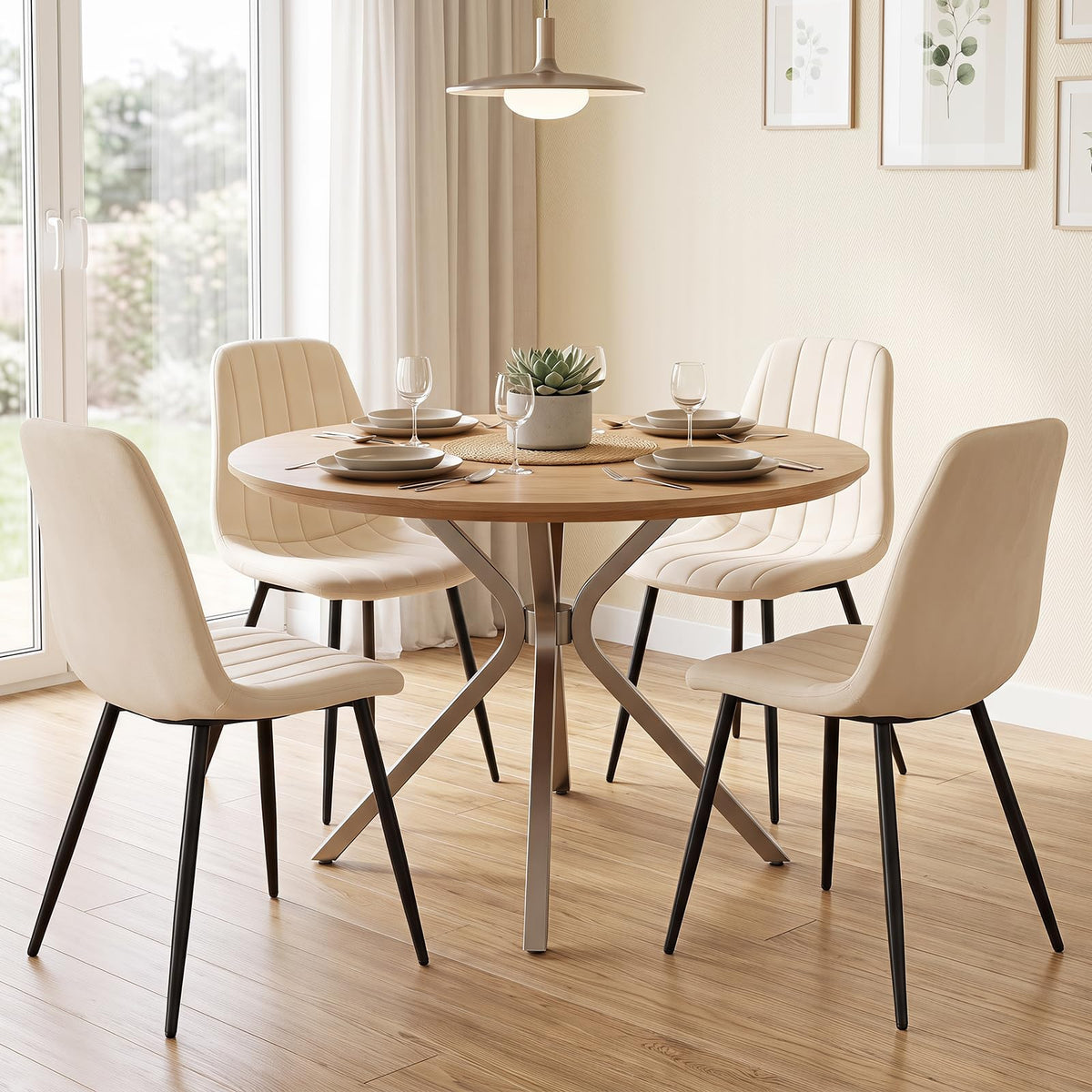 Giantex Dining Chairs Set of 4, Upholstered Fabric Kitchen Chairs