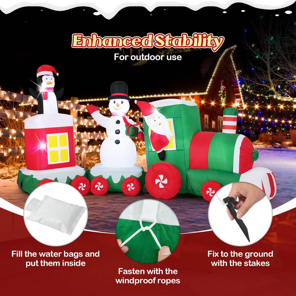 3.5m Christmas Inflatables Train with Snowman and Gift Box