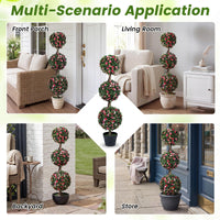 Artificial Triple Ball Rose Topiary Tree, 43.5" Faux Potted Floral Plant