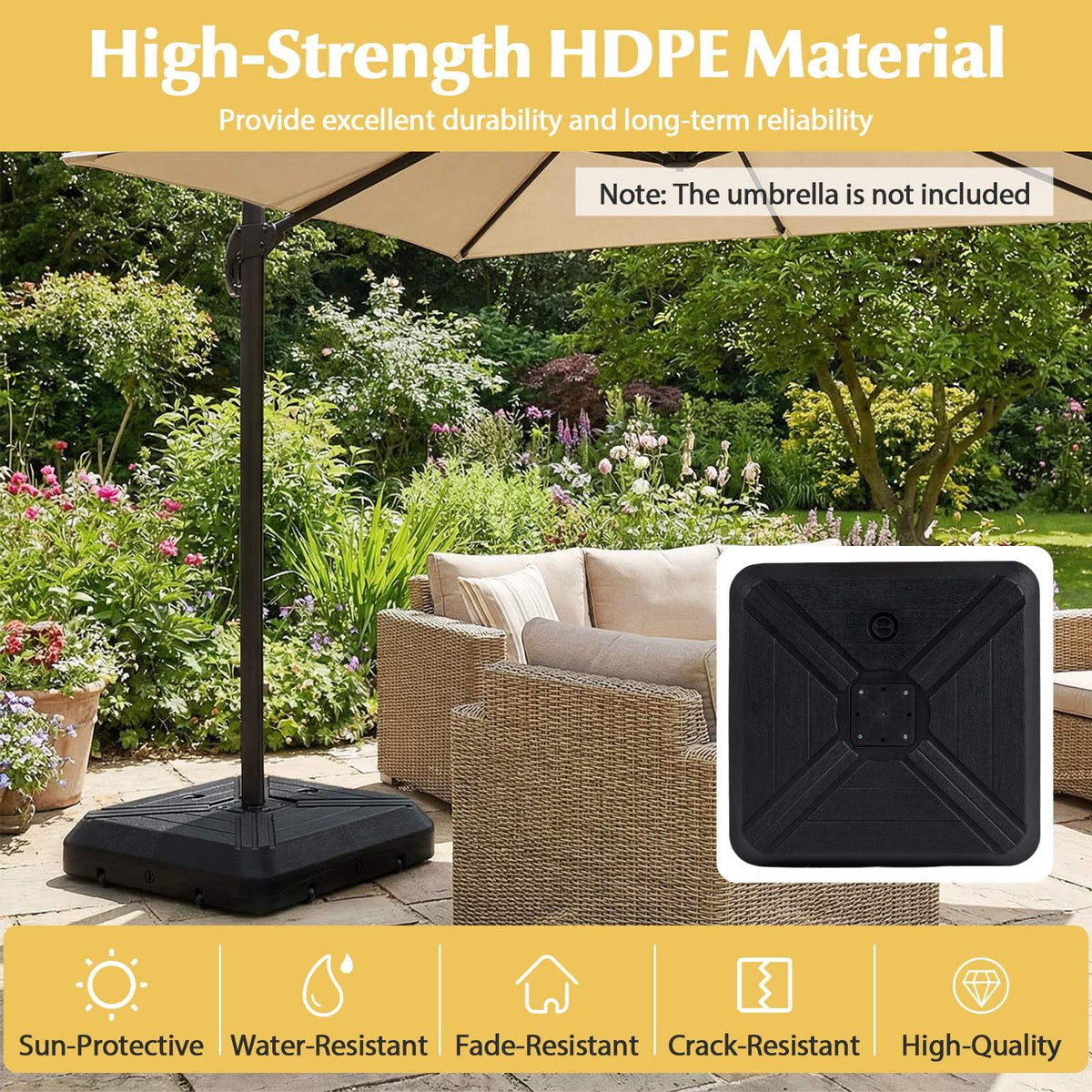 Cantilever Offset Umbrella Base w/Wheels,Heavy-Duty Patio Umbrella Weight Stand